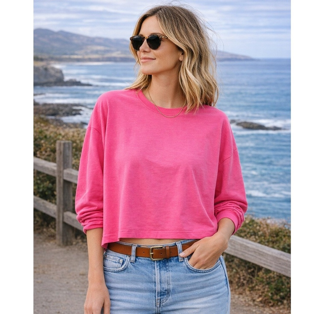 Pacific Cotton Bryn Walker Women's Boxy Oversized Pink Long Sleeve Top- Size M
